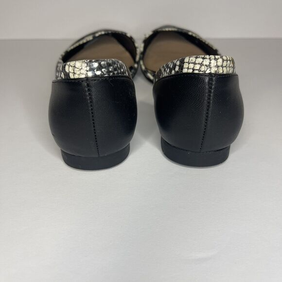 BCBG Women’s Black Round Point Toe Flats with Snake Print Accent Sz 5.5 Crystal - Picture 3 of 7